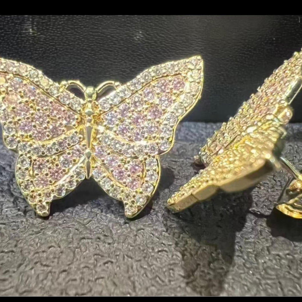 Pink Diamond Butterfly Studs