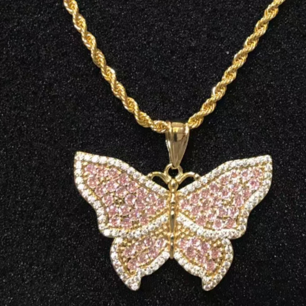 Pink Diamond Butterfly Necklace (One Size)