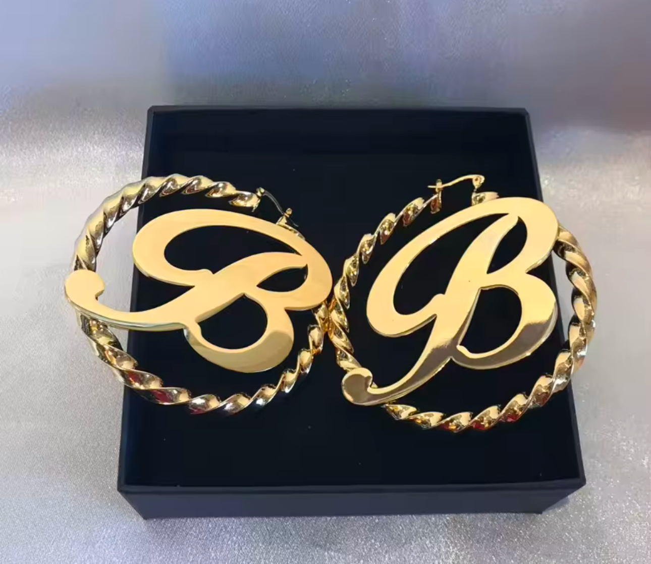 Initial Twist Hoop Earrings