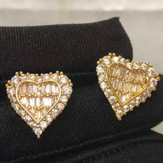 Baguette Diamond Heart Shaped Studs