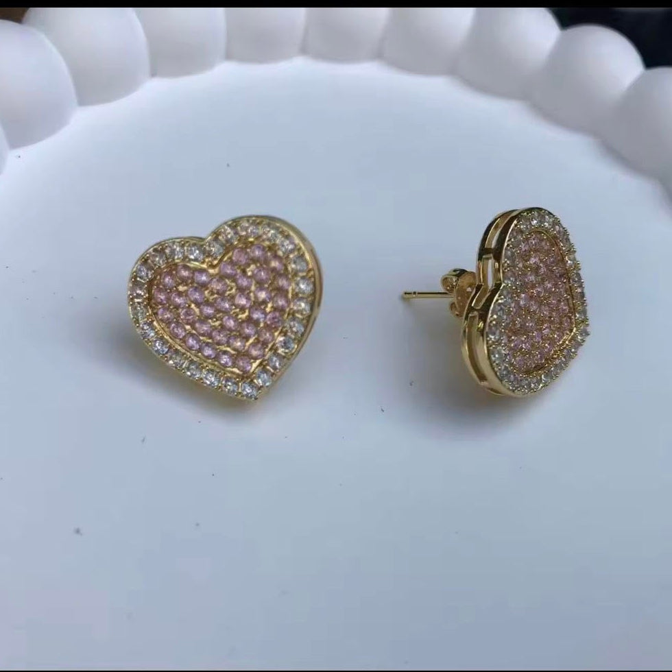 Pink Diamond Heart Shaped Studs